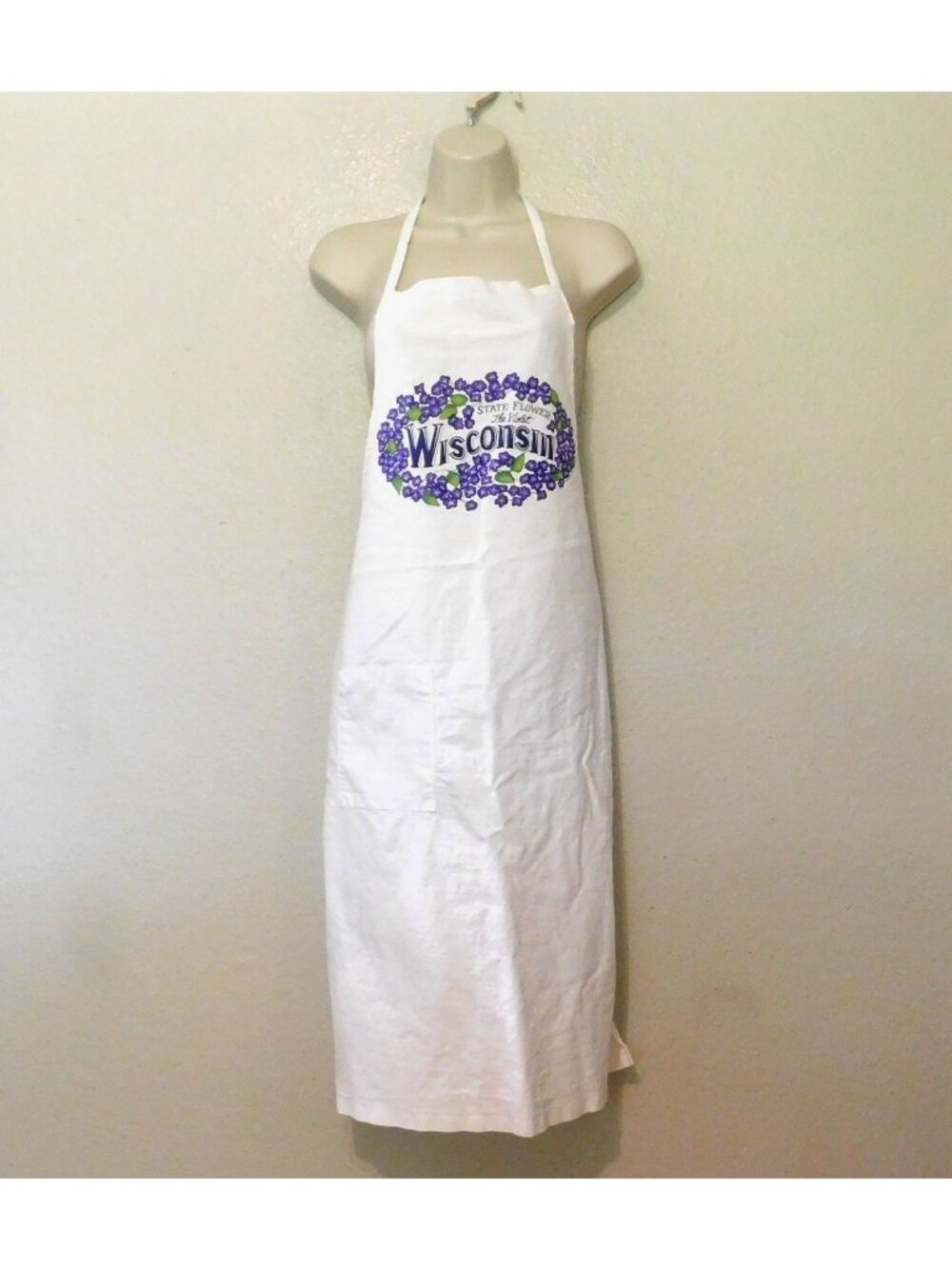 Wisconsin State Flower Bib Apron Violets White Purple Floral Cotton